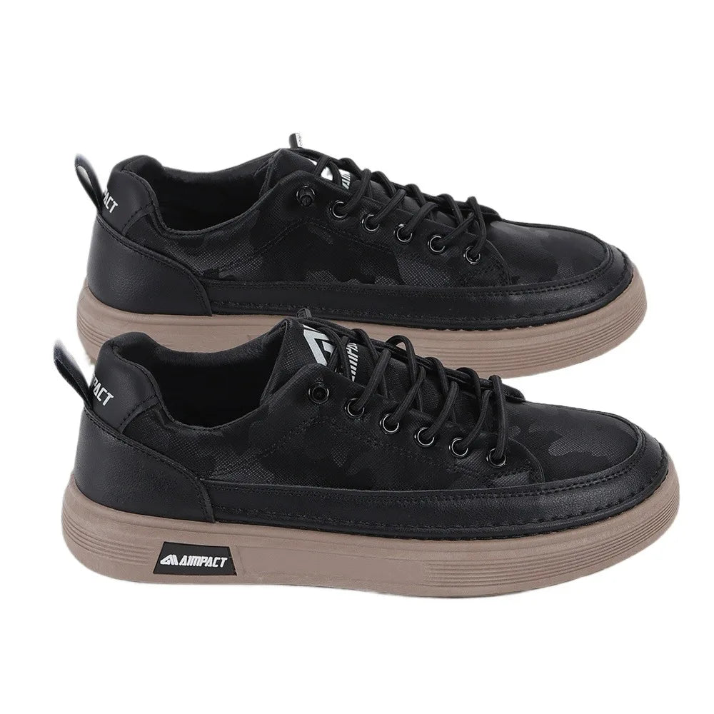 Beige Men's Punk Skate Shoes w/Leather/Canvas, Breathable Thick Platform for Streetwear & Casual Wear