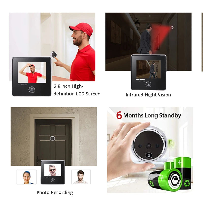 2.8" LCD Screen Electronic Door Viewer Bell IR Night Door Camera Photo Recording Digital Door Viewer Smart Peephole Doorbell