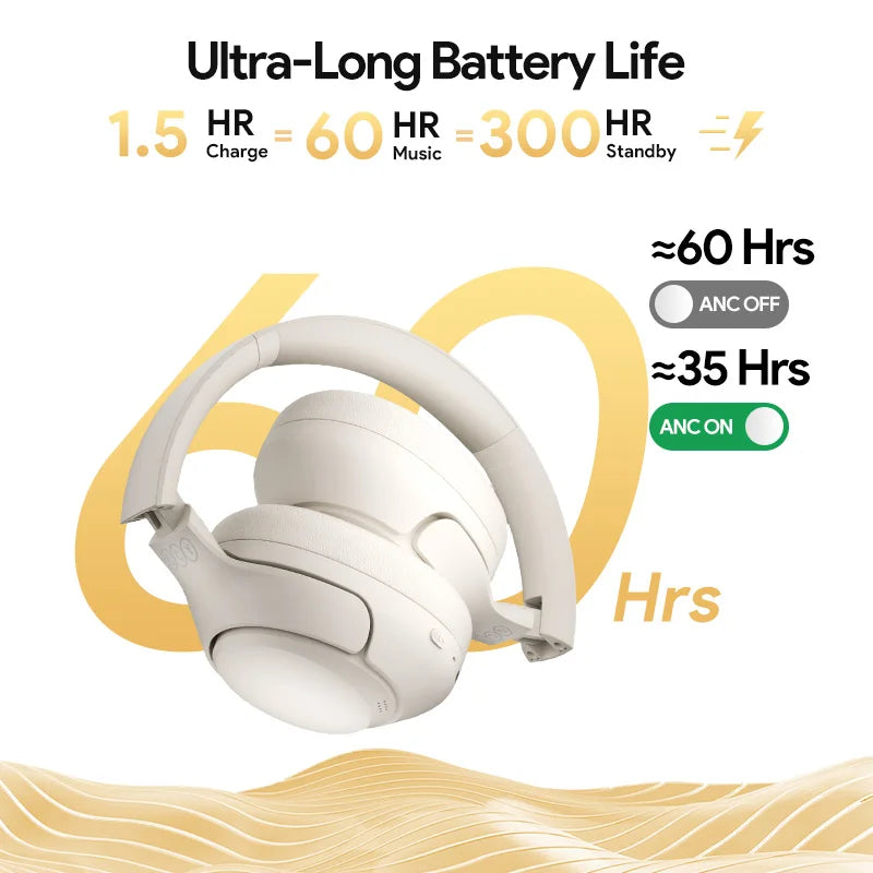Wireless Headphones Bluetooth 5.4 Hi-Res Audio Over Ear Headset 43dB Hybrid Active Noise Cancellation Earphones 60H
