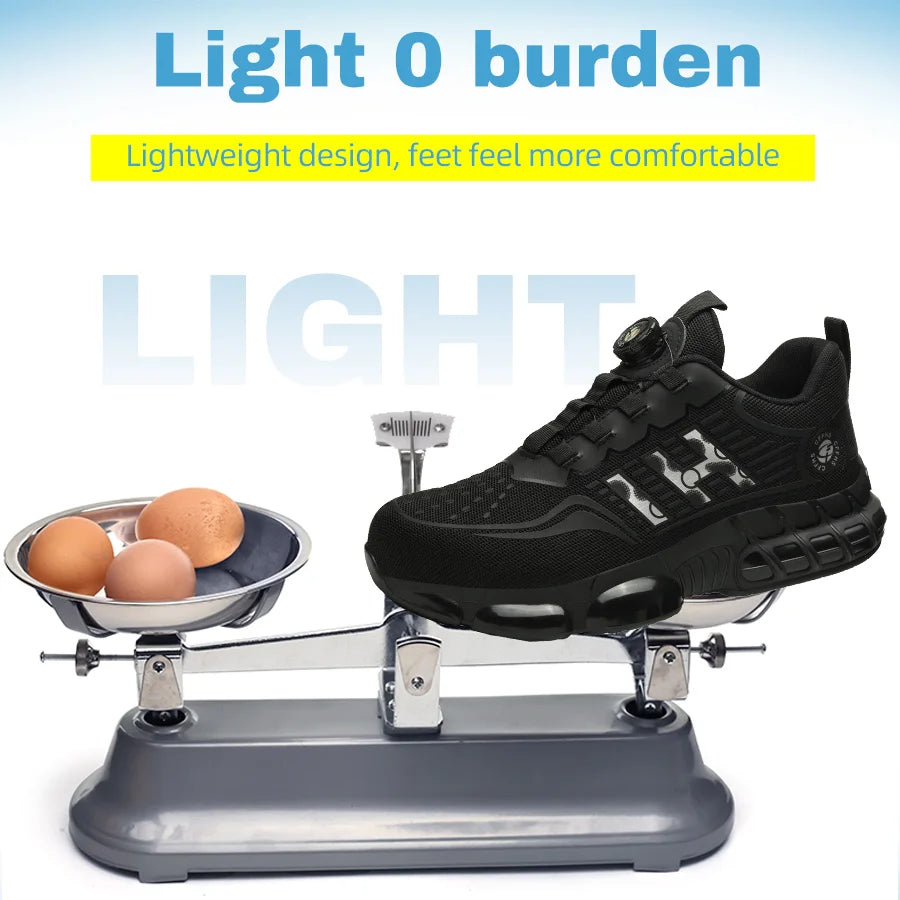 Lace-Free Men's Breathable Casual Work Safety Shoes with Impact and Puncture Resistance