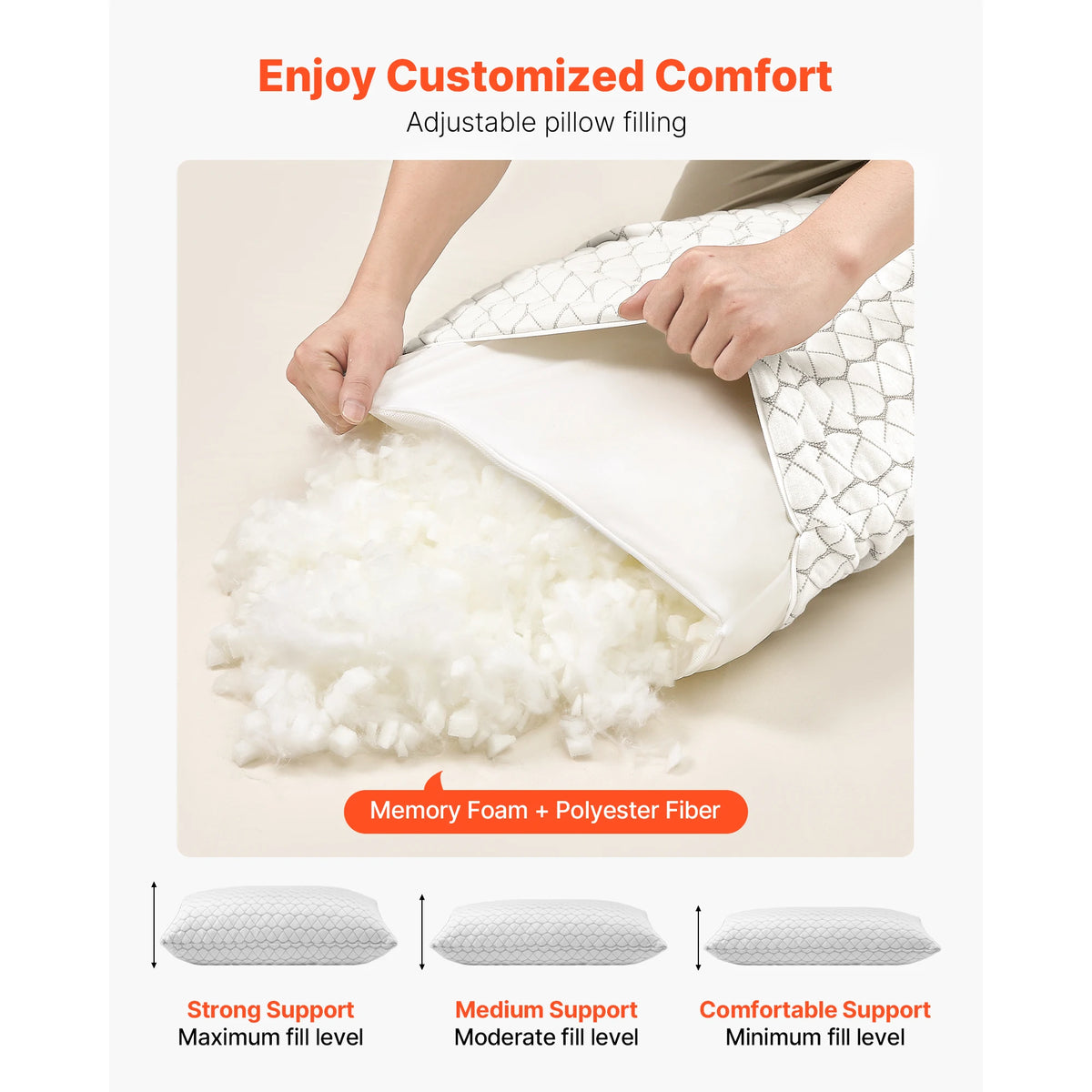 SucceBuy Bed Pillow for Sleeping Luxury Quality Hotel Pillow with Memory Foam Fill Includes Natural Firber Pillowcase, Bedding