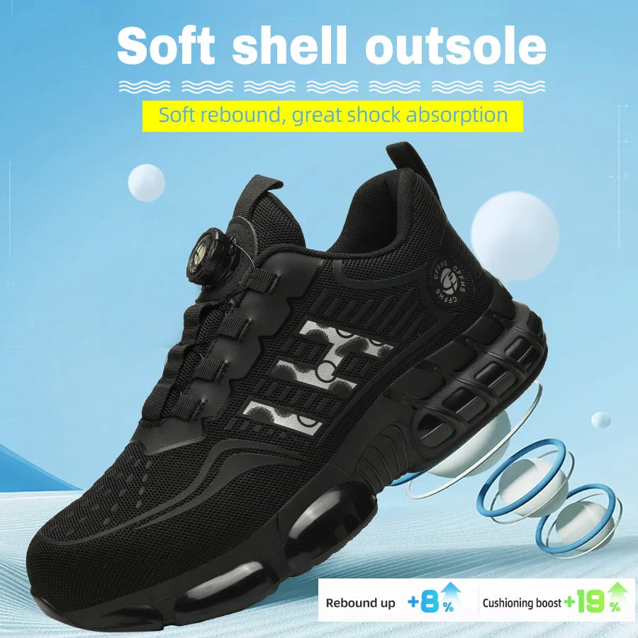 Lace-Free Men's Breathable Casual Work Safety Shoes with Impact and Puncture Resistance
