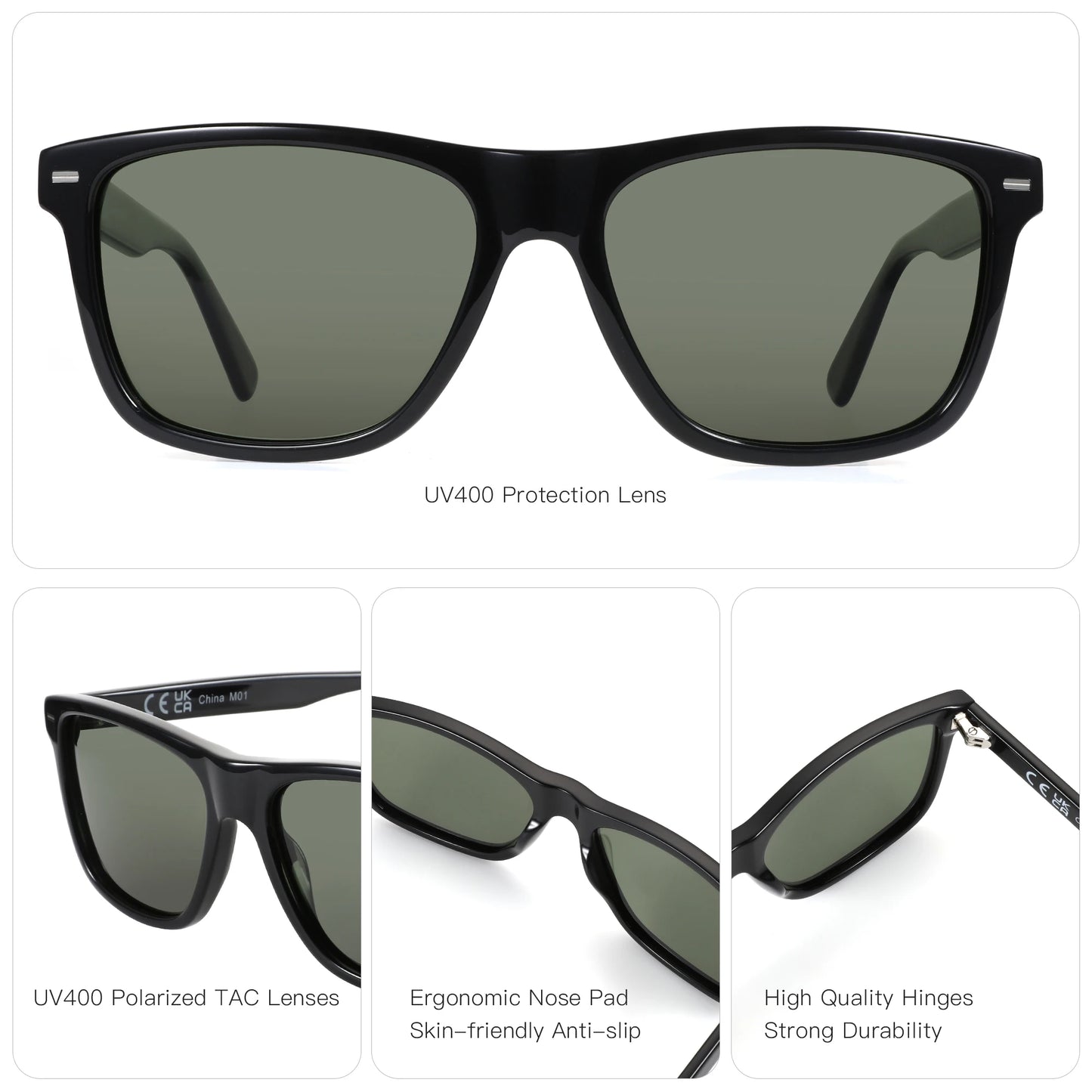 ZENOTTIC New Arrivals  Square Polarized Sunglasses UV400 Protection Acetate Sun Glasses Classic Design Shade for Women Men