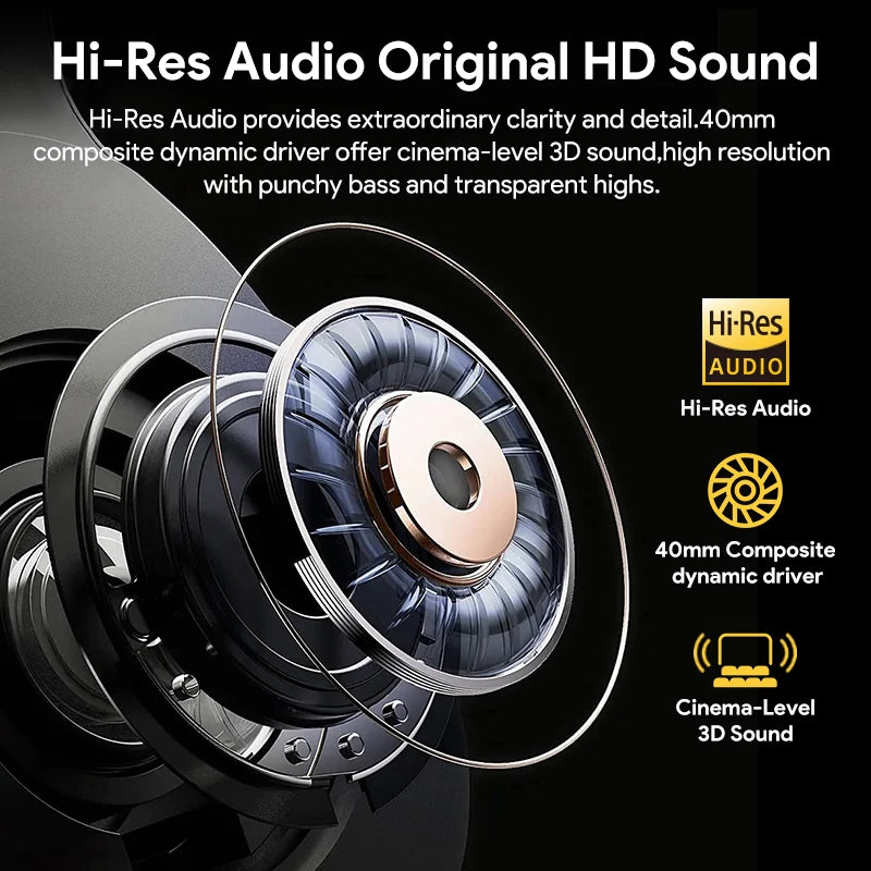 Wireless Headphones Bluetooth 5.4 Hi-Res Audio Over Ear Headset 43dB Hybrid Active Noise Cancellation Earphones 60H
