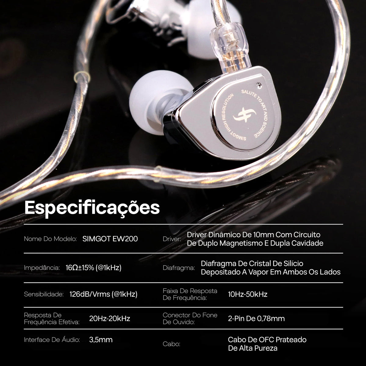 SIMGOT EW200 10mm Dynamic Driver SCP Diaphragm Hi-Fi In-Ear Earphones with Comfortable Wearing Design