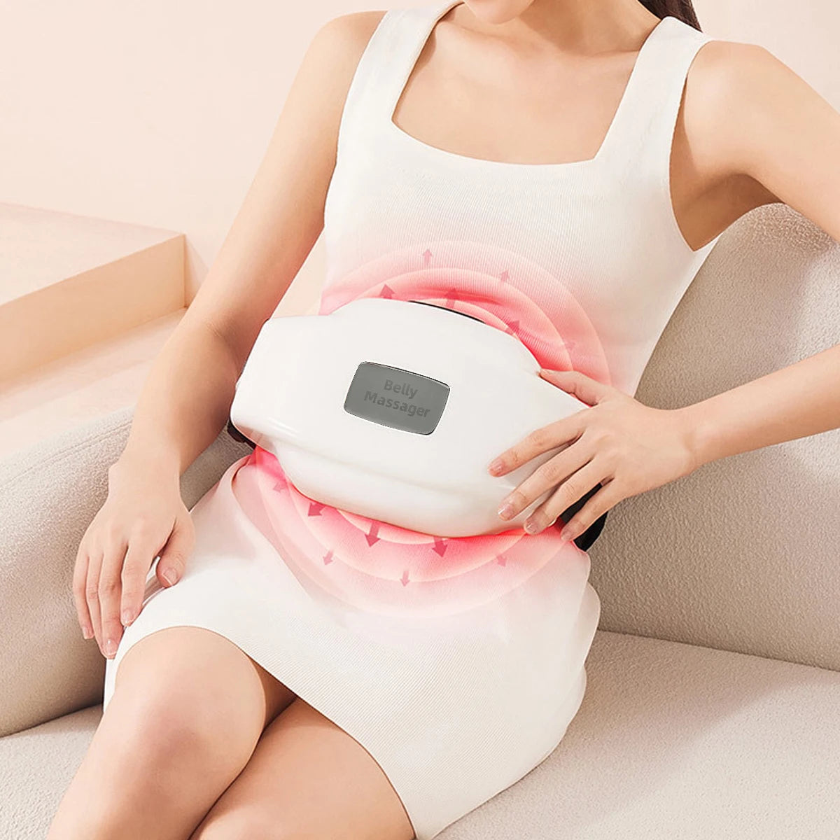 Waist massager, electric abdominal massager, tummy massager, hot compress and tummy massage device, rechargeable and portable