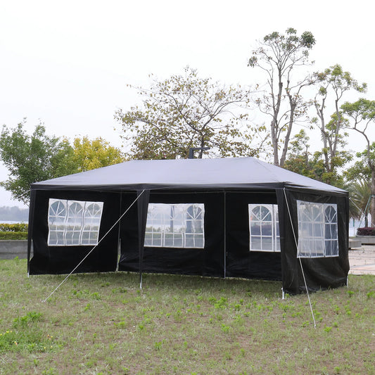 10 x 20 ft Outdoor Party Tent with 6 Removable Sidewalls Waterproof Canopy Patio Wedding Gazebo Heavy Duty Iron Frame Black