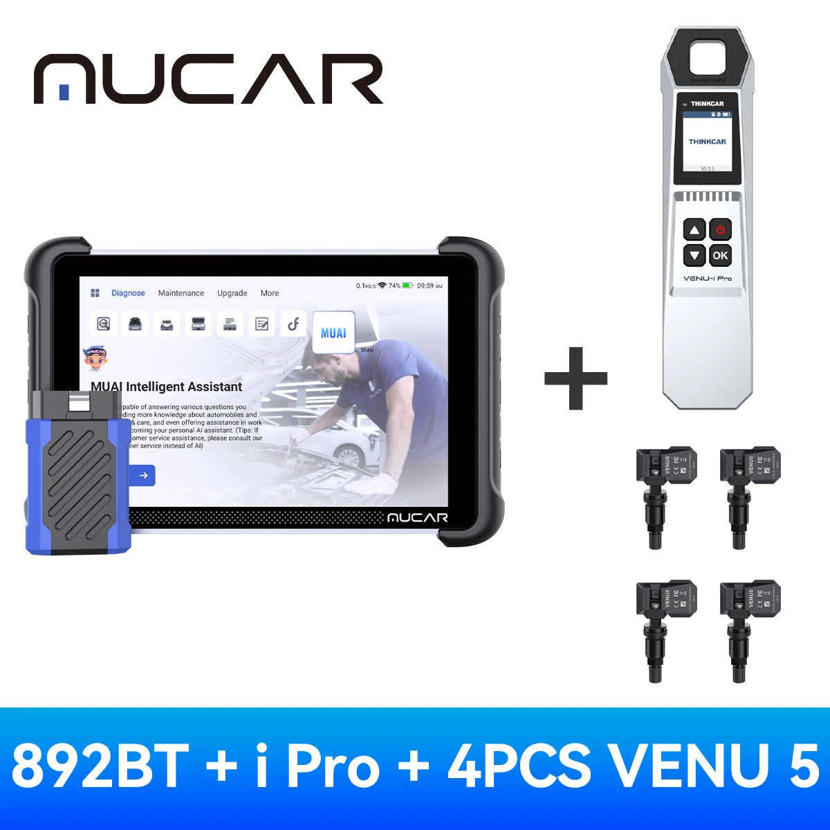 MUCAR 892BT Car Diagnostic Tools Free AI CANFD DoIP All System Auto Scan Tool ECU Coding Bi-Directional OBD2 Scanner 35 Resets
