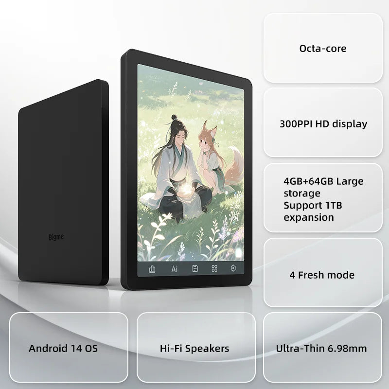 Bigme B6 6-inch E-book Reader, E-ink Screen Electronic Book, 36-level Front Light, Android 14 OS with Google Play ereader tablet