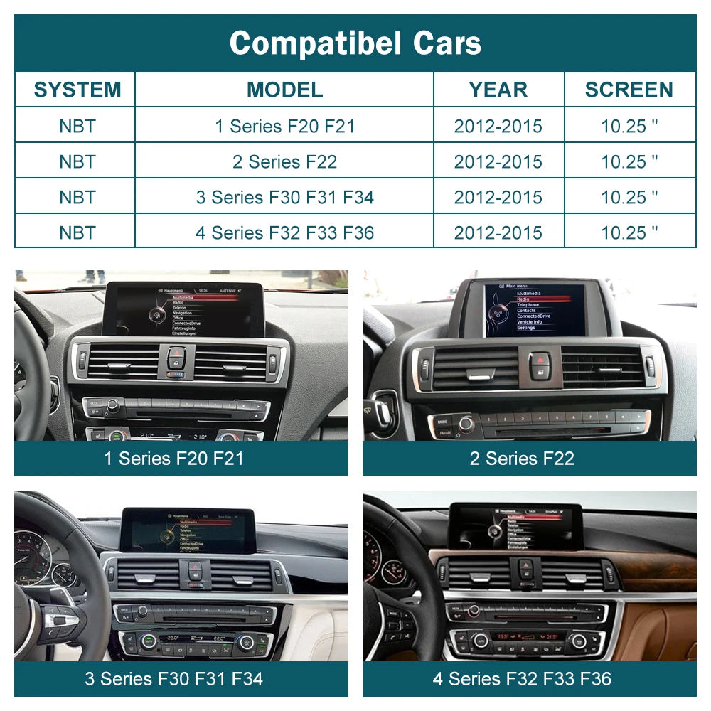 10.25'12.3' Wireless CarPlay Android Auto Multimedia Display Screen For BMW 1 2 3 4 Series F20 F21 F22 F30 F31 F32 F33