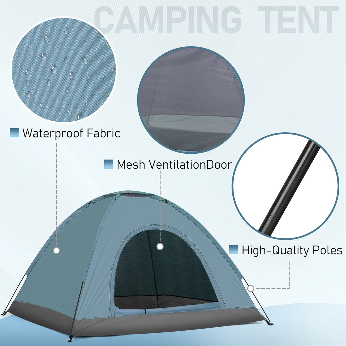 3 4 Person Camping Dome Tent Waterproof UV Proof 180T Silver Coated Polyester Fiberglass Poles Portable Carrying Bag for Outdoor