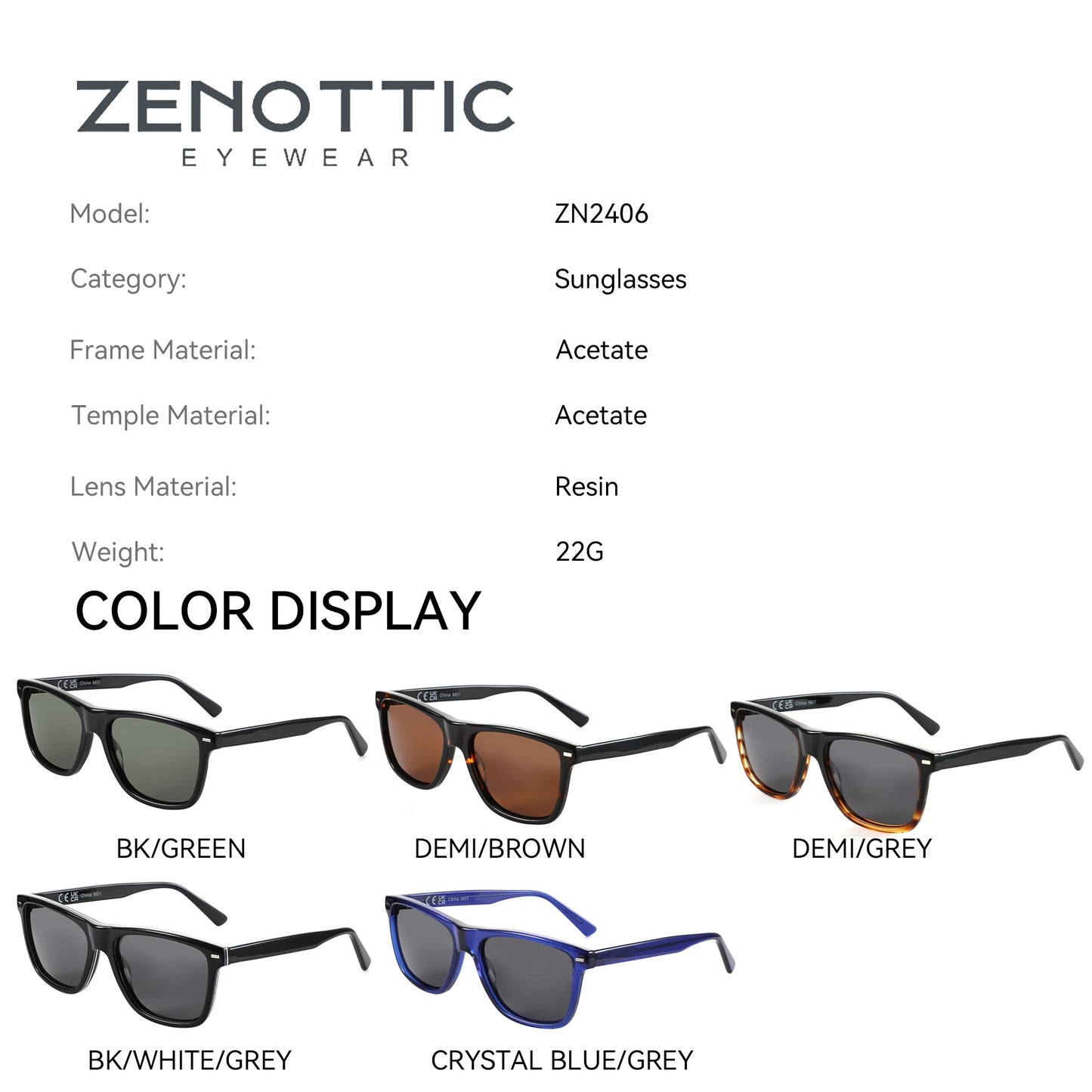 ZENOTTIC New Arrivals  Square Polarized Sunglasses UV400 Protection Acetate Sun Glasses Classic Design Shade for Women Men