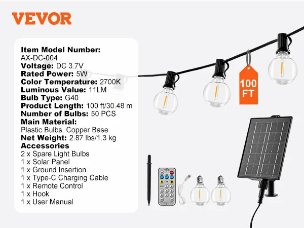 SucceBuy LED Outdoor String Lights 2700K Dimmable Outside Patio Waterproof Hanging Lights for Porch Backyard Garden Balcony