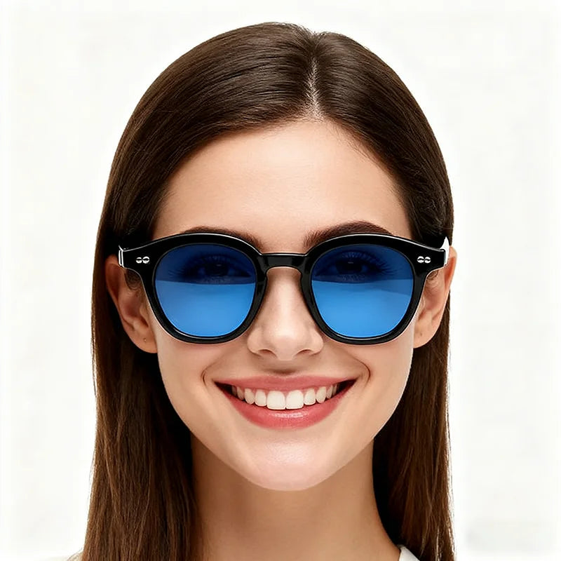 Vintage Fashion Round Sunglasses Women Men 2025 Brand Design Retro Rivet Yellow Blue Lens Square SunGlasses Male Female UV400