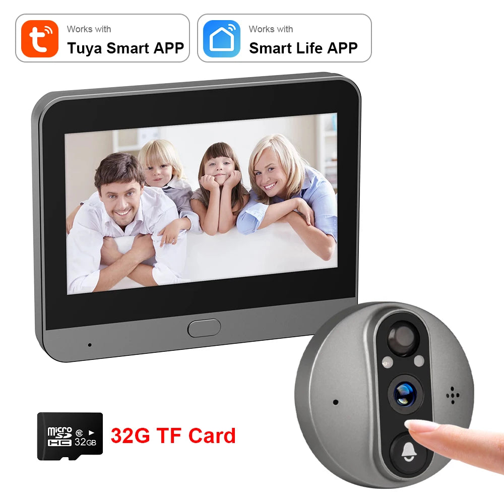 3MP WiFi Smart Tuya Peephole 5000mAh Doorbell Door Eye Camera Infrared Alexa Google Video Intercom Door Cameras Home Security