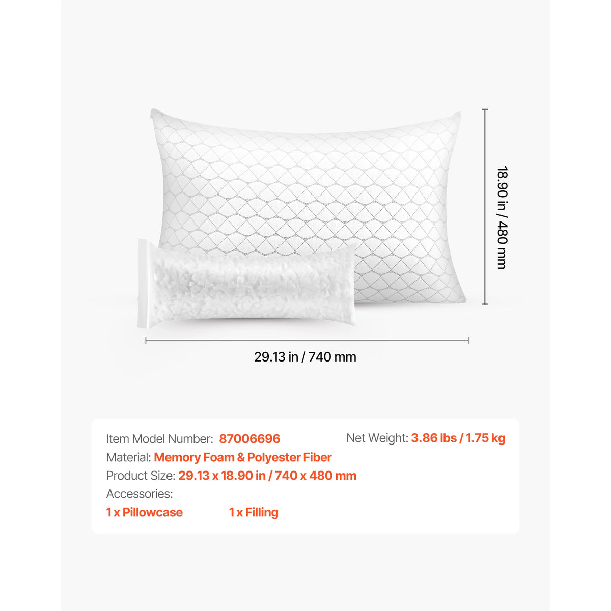 SucceBuy Bed Pillow for Sleeping Luxury Quality Hotel Pillow with Memory Foam Fill Includes Natural Firber Pillowcase, Bedding