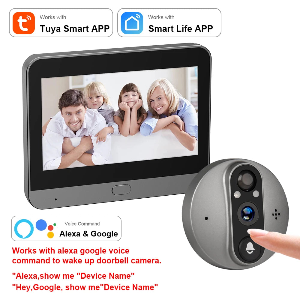 3MP WiFi Smart Tuya Peephole 5000mAh Doorbell Door Eye Camera Infrared Alexa Google Video Intercom Door Cameras Home Security