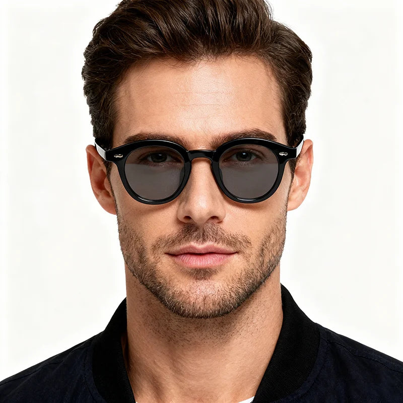 Vintage Fashion Round Sunglasses Women Men 2025 Brand Design Retro Rivet Yellow Blue Lens Square SunGlasses Male Female UV400