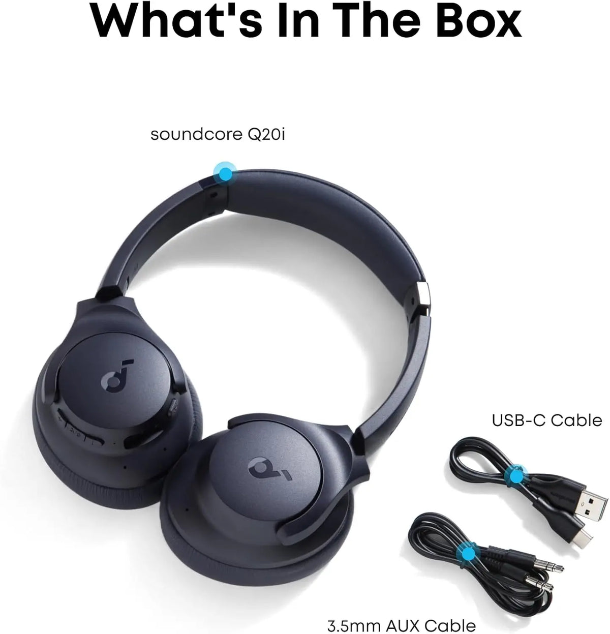 Q20i Hybrid ANC Headphones - Wireless Over-Ear BT - 40H Long ANC Playtime - Hi-Res Audio - Big Bass - Customize via an App - Transparency Mode (Refurbished)