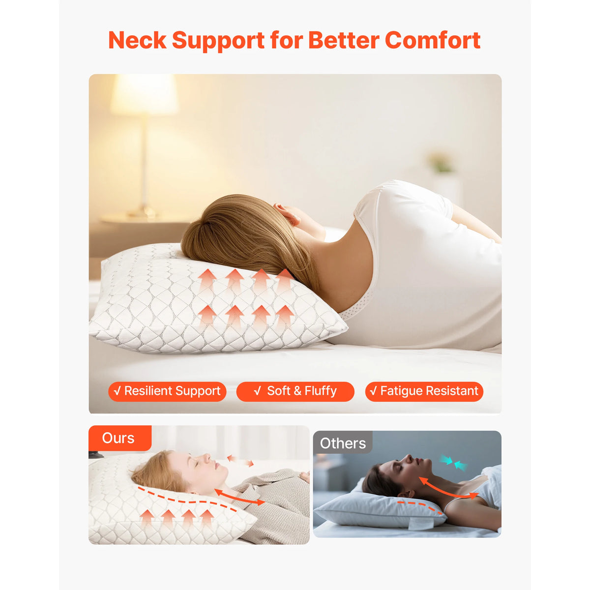 SucceBuy Bed Pillow for Sleeping Luxury Quality Hotel Pillow with Memory Foam Fill Includes Natural Firber Pillowcase, Bedding