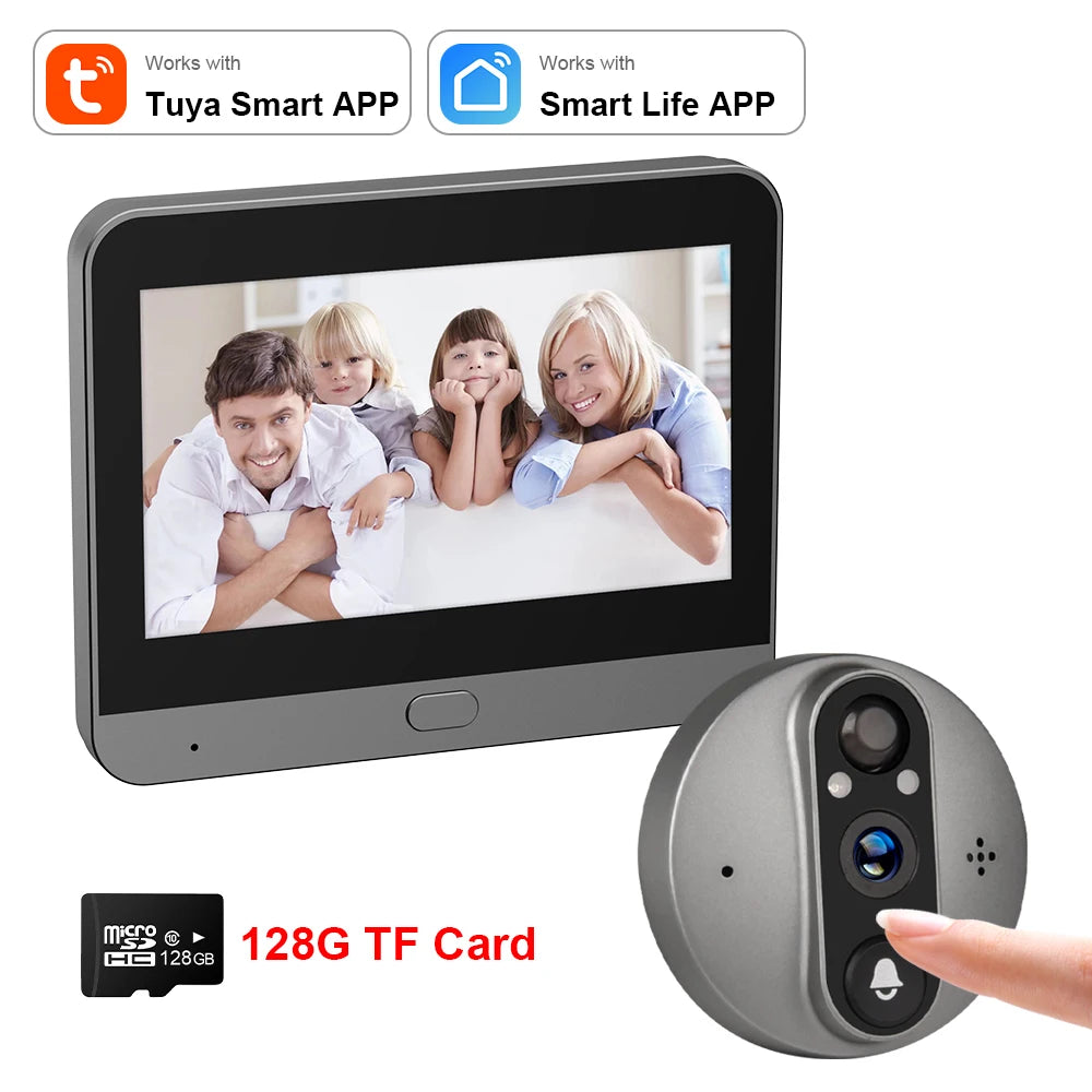 3MP WiFi Smart Tuya Peephole 5000mAh Doorbell Door Eye Camera Infrared Alexa Google Video Intercom Door Cameras Home Security