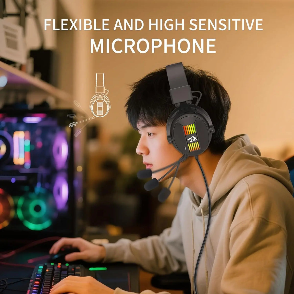 H375 Wired Gaming Headset, 53mm Drivers 7.1 Surround Sound, Detachable Noise Cancelling Mic, USB Computer Headset