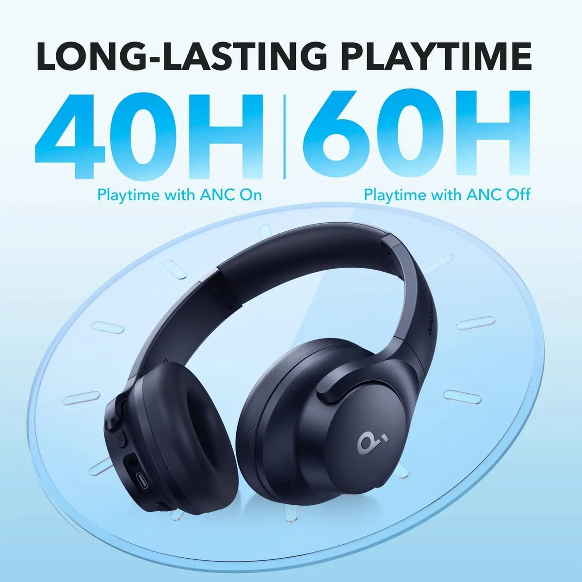 Q20i Hybrid ANC Headphones - Wireless Over-Ear BT - 40H Long ANC Playtime - Hi-Res Audio - Big Bass - Customize via an App - Transparency Mode (Refurbished)