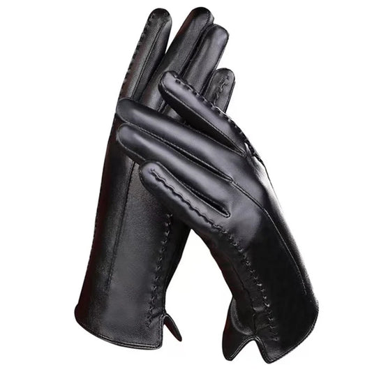 Winter Black Women's Gloves PU Leather Keep Warm Touch Screen Windproof Driving Guantes Autumn Business Female Guantes