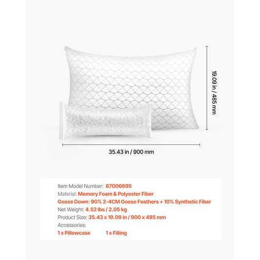 SucceBuy Bed Pillow for Sleeping Luxury Quality Hotel Pillow with Memory Foam Fill Includes Natural Firber Pillowcase, Bedding